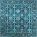 Square Machine Washable Oriental Light Blue Industrial Rug, wshurb2461lblu