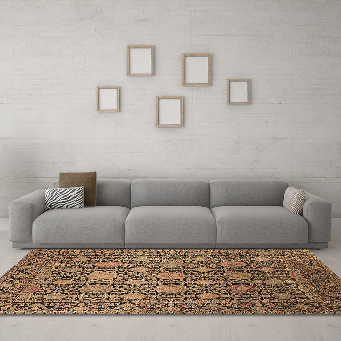 Machine Washable Oriental Brown Industrial Rug in a Living Room,, wshurb2461brn