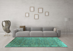 Machine Washable Oriental Turquoise Industrial Area Rugs in a Living Room,, wshurb2462turq