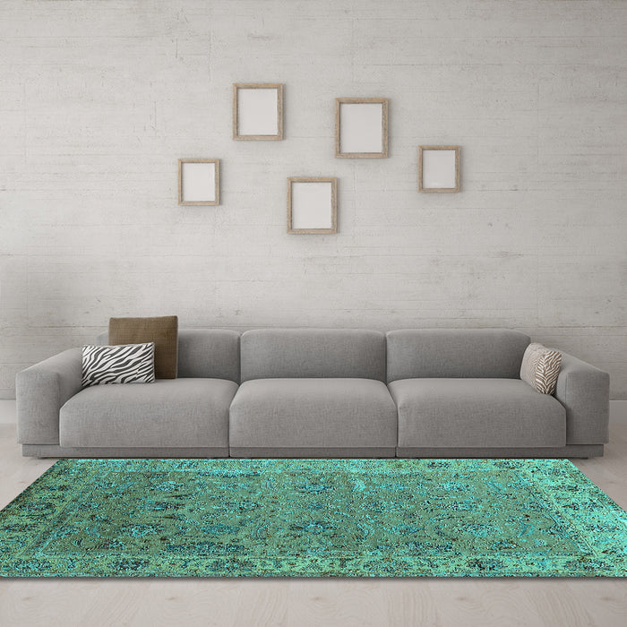 Machine Washable Oriental Turquoise Industrial Area Rugs in a Living Room,, wshurb2462turq