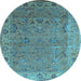 Round Machine Washable Oriental Light Blue Industrial Rug, wshurb2462lblu