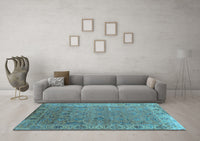 Machine Washable Oriental Light Blue Industrial Rug, wshurb2462lblu