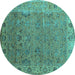 Round Machine Washable Oriental Turquoise Industrial Area Rugs, wshurb2462turq