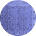 Round Machine Washable Oriental Blue Industrial Rug, wshurb2462blu