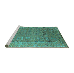 Sideview of Machine Washable Oriental Turquoise Industrial Area Rugs, wshurb2462turq