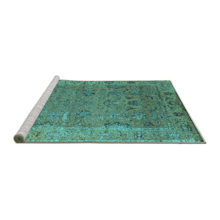 Sideview of Machine Washable Oriental Turquoise Industrial Area Rugs, wshurb2462turq