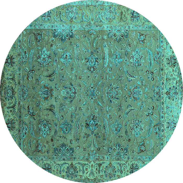 Round Oriental Turquoise Industrial Rug, urb2462turq
