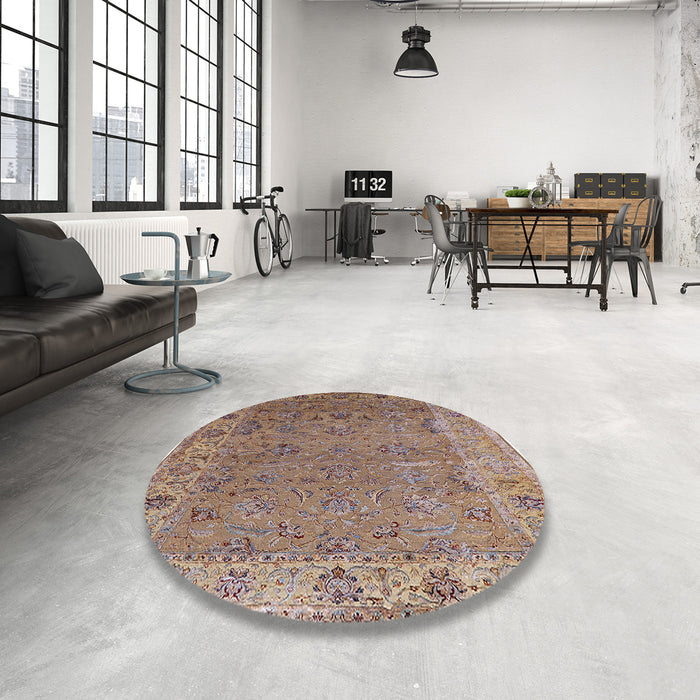 Round Machine Washable Industrial Modern Chestnut Brown Rug in a Office, wshurb2462
