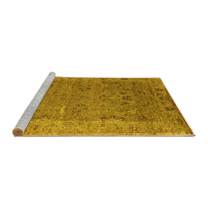 Sideview of Machine Washable Oriental Yellow Industrial Rug, wshurb2462yw