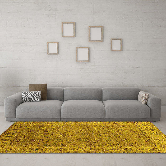 Machine Washable Oriental Yellow Industrial Rug in a Living Room, wshurb2462yw