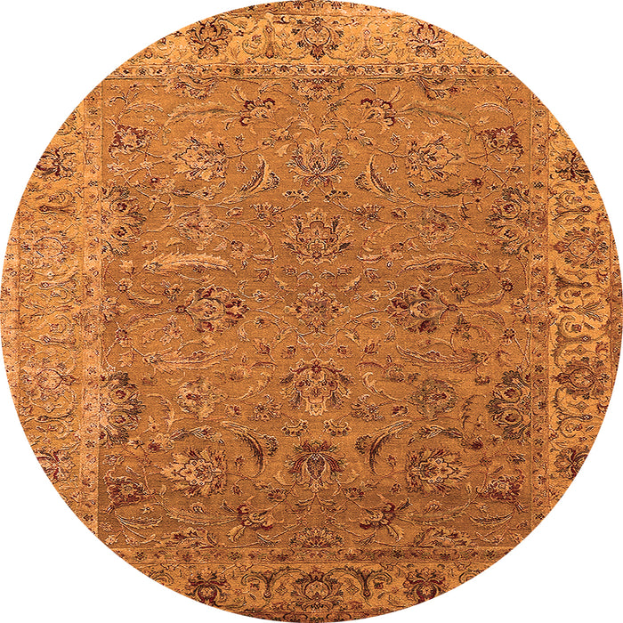 Round Machine Washable Oriental Orange Industrial Area Rugs, wshurb2462org