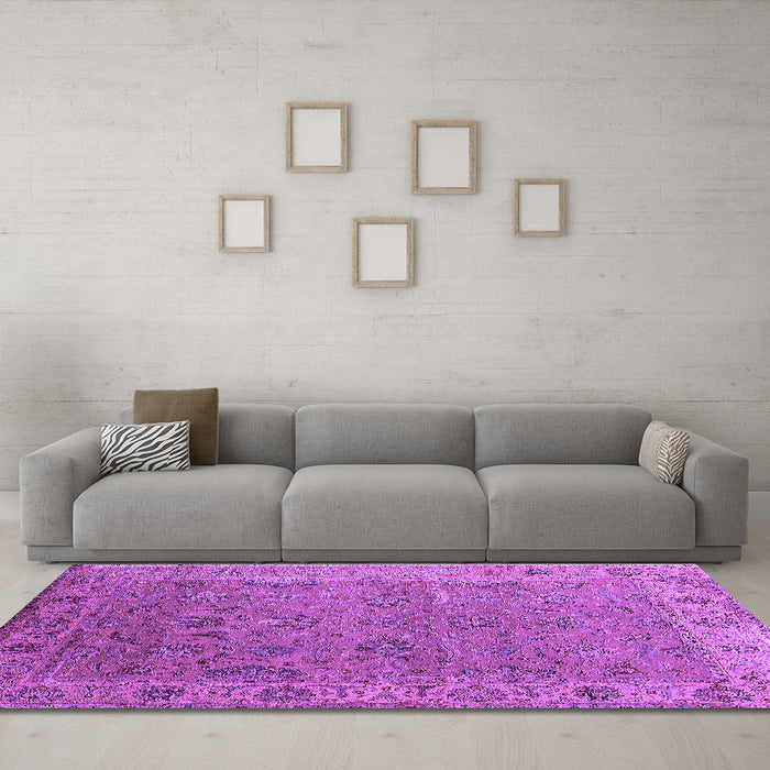 Machine Washable Oriental Purple Industrial Area Rugs in a Living Room, wshurb2462pur