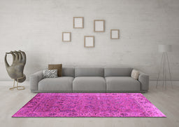 Machine Washable Oriental Pink Industrial Rug in a Living Room, wshurb2462pnk