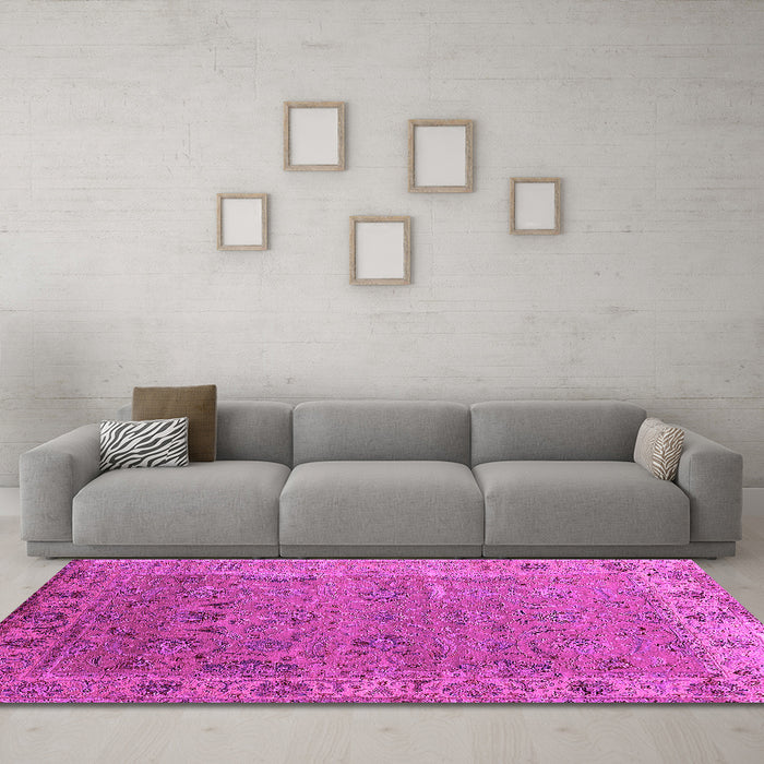 Machine Washable Oriental Pink Industrial Rug in a Living Room, wshurb2462pnk