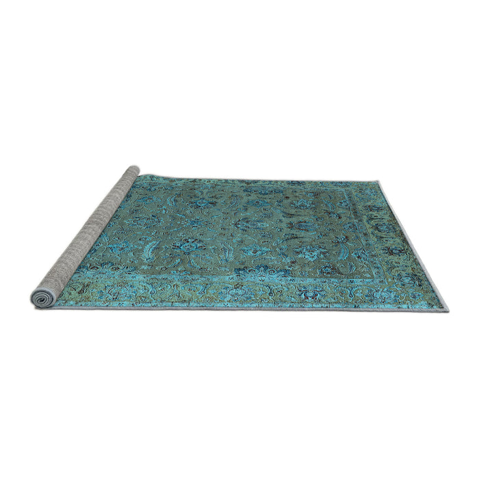 Sideview of Machine Washable Oriental Light Blue Industrial Rug, wshurb2462lblu