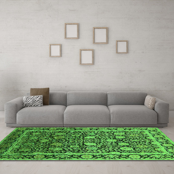 Machine Washable Oriental Green Industrial Area Rugs in a Living Room,, wshurb2463grn