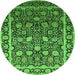 Round Machine Washable Oriental Green Industrial Area Rugs, wshurb2463grn