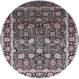 Round Machine Washable Industrial Modern Silver Pink Rug, wshurb2463
