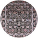 Round Machine Washable Industrial Modern Silver Pink Rug, wshurb2463