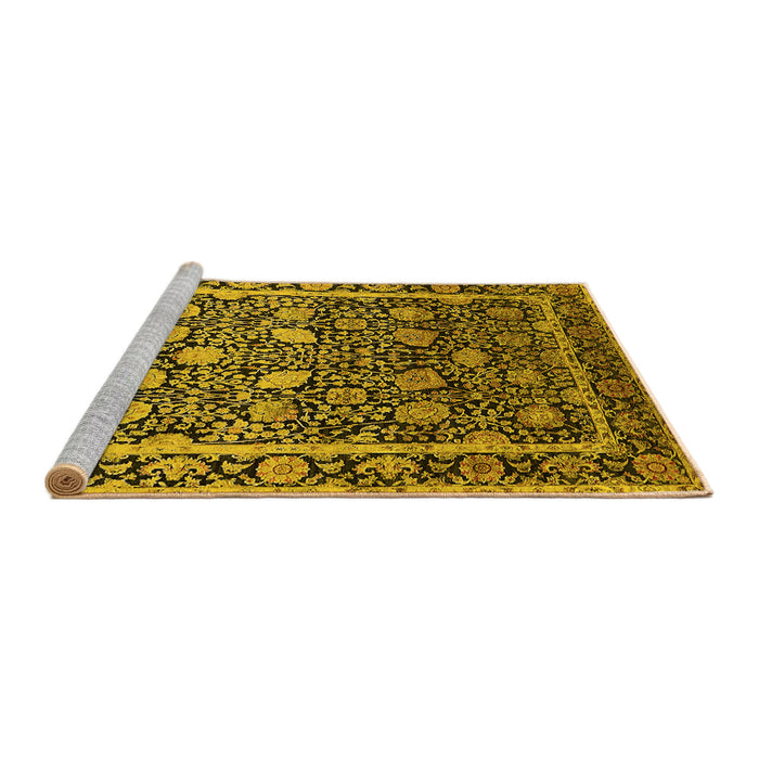 Sideview of Machine Washable Oriental Yellow Industrial Rug, wshurb2463yw
