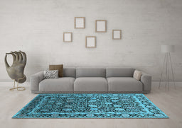 Machine Washable Oriental Light Blue Industrial Rug in a Living Room, wshurb2463lblu