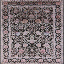 Square Mid-Century Modern Silver Pink Oriental Rug, urb2463