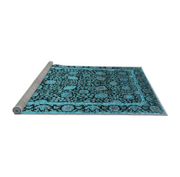 Sideview of Machine Washable Oriental Light Blue Industrial Rug, wshurb2463lblu
