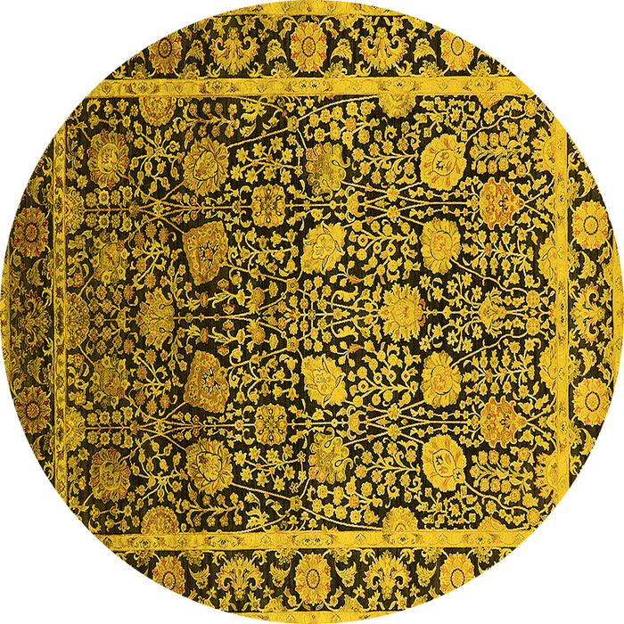 Round Machine Washable Oriental Yellow Industrial Rug, wshurb2463yw