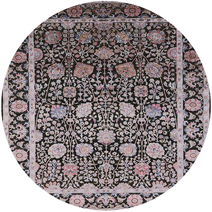 Round Mid-Century Modern Silver Pink Oriental Rug, urb2463