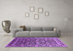 Machine Washable Oriental Purple Industrial Area Rugs in a Living Room, wshurb2463pur