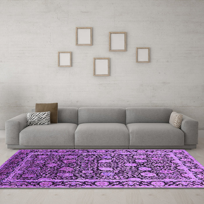 Machine Washable Oriental Purple Industrial Area Rugs in a Living Room, wshurb2463pur