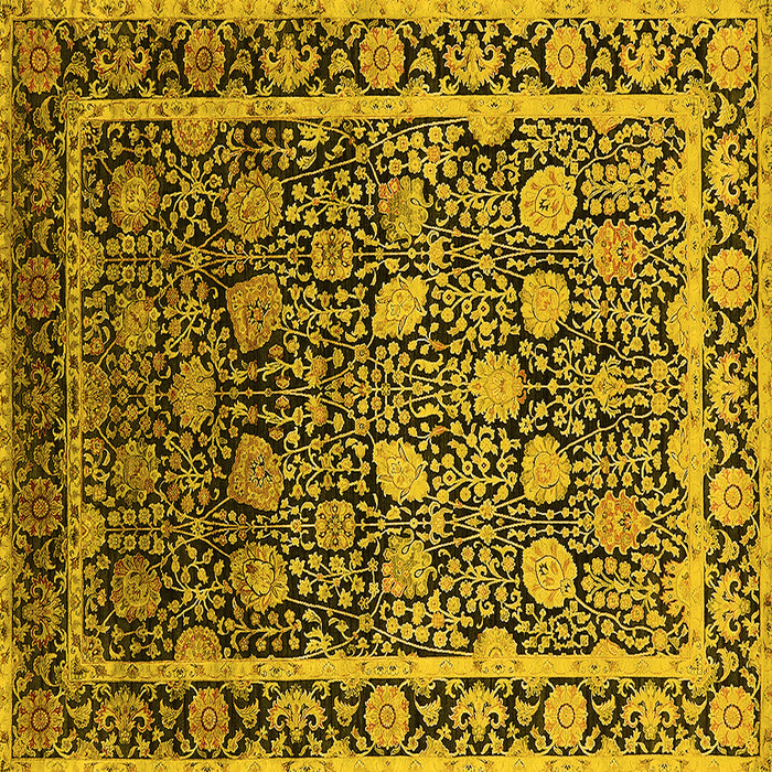 Square Machine Washable Oriental Yellow Industrial Rug, wshurb2463yw