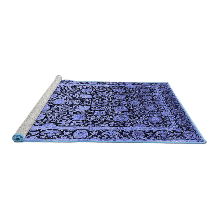 Sideview of Machine Washable Oriental Blue Industrial Rug, wshurb2463blu