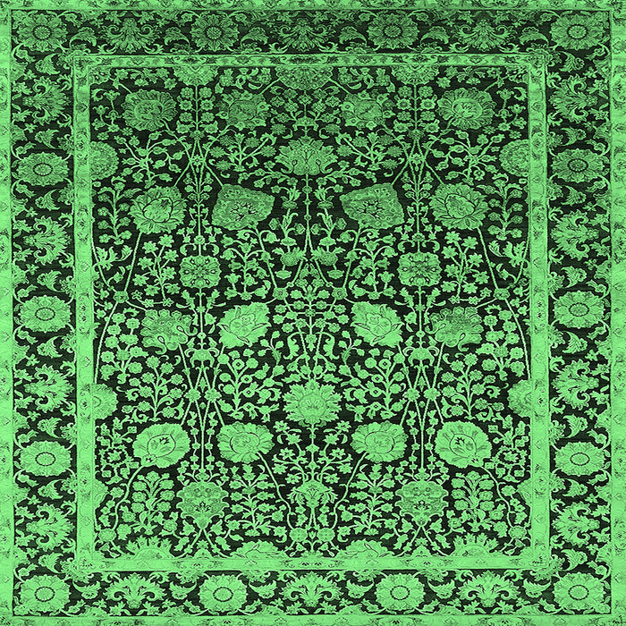 Square Machine Washable Oriental Emerald Green Industrial Area Rugs, wshurb2463emgrn