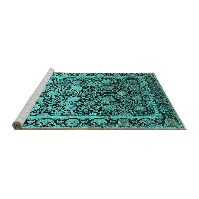 Sideview of Machine Washable Oriental Turquoise Industrial Area Rugs, wshurb2463turq