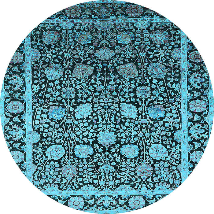 Round Machine Washable Oriental Light Blue Industrial Rug, wshurb2463lblu