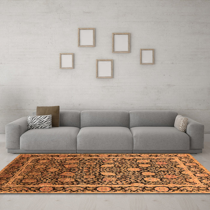 Machine Washable Oriental Orange Industrial Area Rugs in a Living Room, wshurb2463org