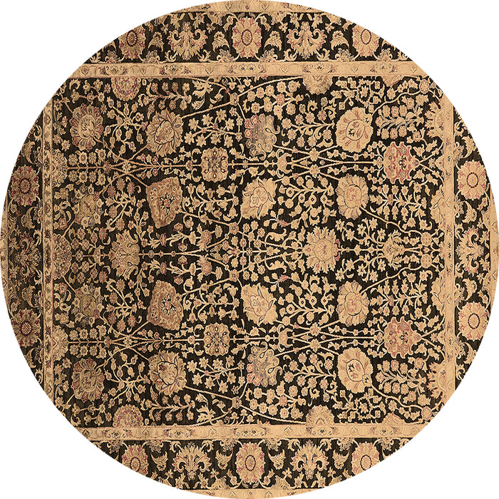 Round Machine Washable Oriental Brown Industrial Rug, wshurb2463brn