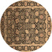 Round Machine Washable Oriental Brown Industrial Rug, wshurb2463brn