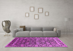 Machine Washable Oriental Pink Industrial Rug in a Living Room, wshurb2463pnk
