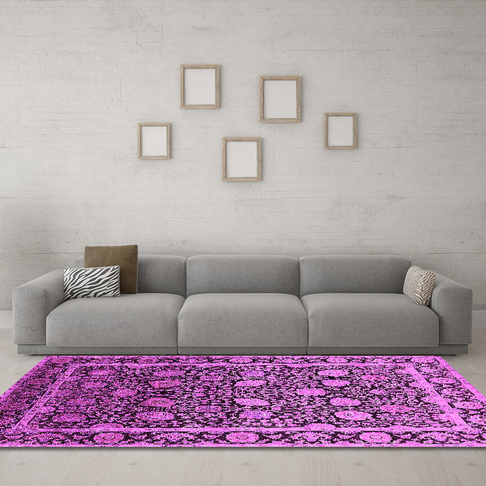 Machine Washable Oriental Pink Industrial Rug in a Living Room, wshurb2463pnk