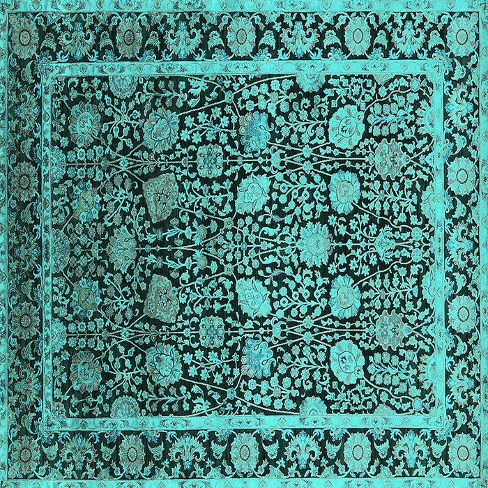 Square Machine Washable Oriental Turquoise Industrial Area Rugs, wshurb2463turq