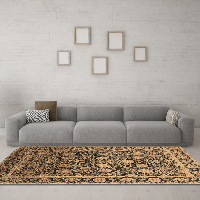Machine Washable Oriental Brown Industrial Rug in a Living Room,, wshurb2463brn