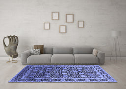 Machine Washable Oriental Blue Industrial Rug in a Living Room, wshurb2463blu