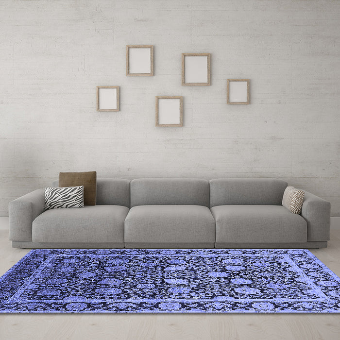 Machine Washable Oriental Blue Industrial Rug in a Living Room, wshurb2463blu