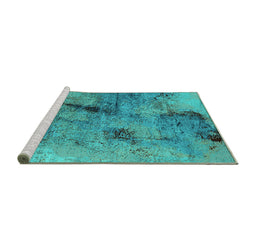 Sideview of Machine Washable Oriental Turquoise Industrial Area Rugs, wshurb2464turq