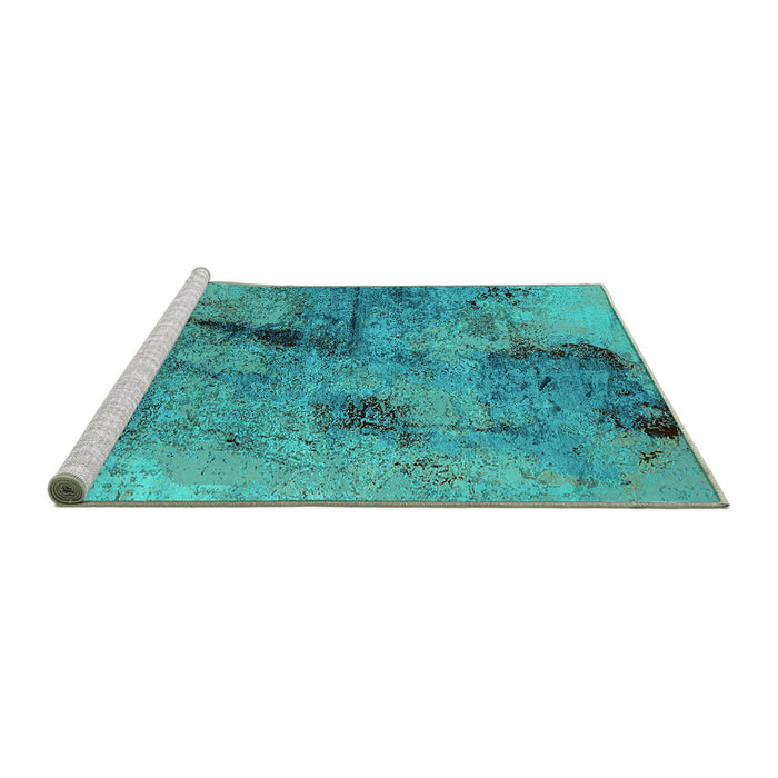 Sideview of Machine Washable Oriental Turquoise Industrial Area Rugs, wshurb2464turq