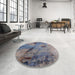 Round Machine Washable Industrial Modern Carbon Gray Rug in a Office, wshurb2464