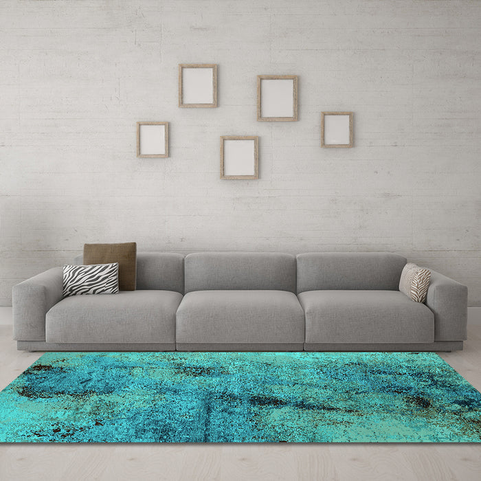Machine Washable Oriental Turquoise Industrial Area Rugs in a Living Room,, wshurb2464turq