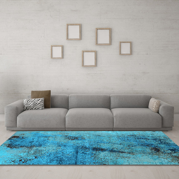 Machine Washable Oriental Light Blue Industrial Rug in a Living Room, wshurb2464lblu